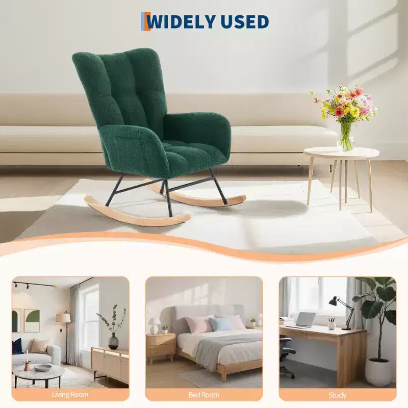 Fauteuil à bascule de chambre d'enfant Teddy, fauteuil à bascule pivotant rembourré avec dossier haut et siège rembourré pour le salon
