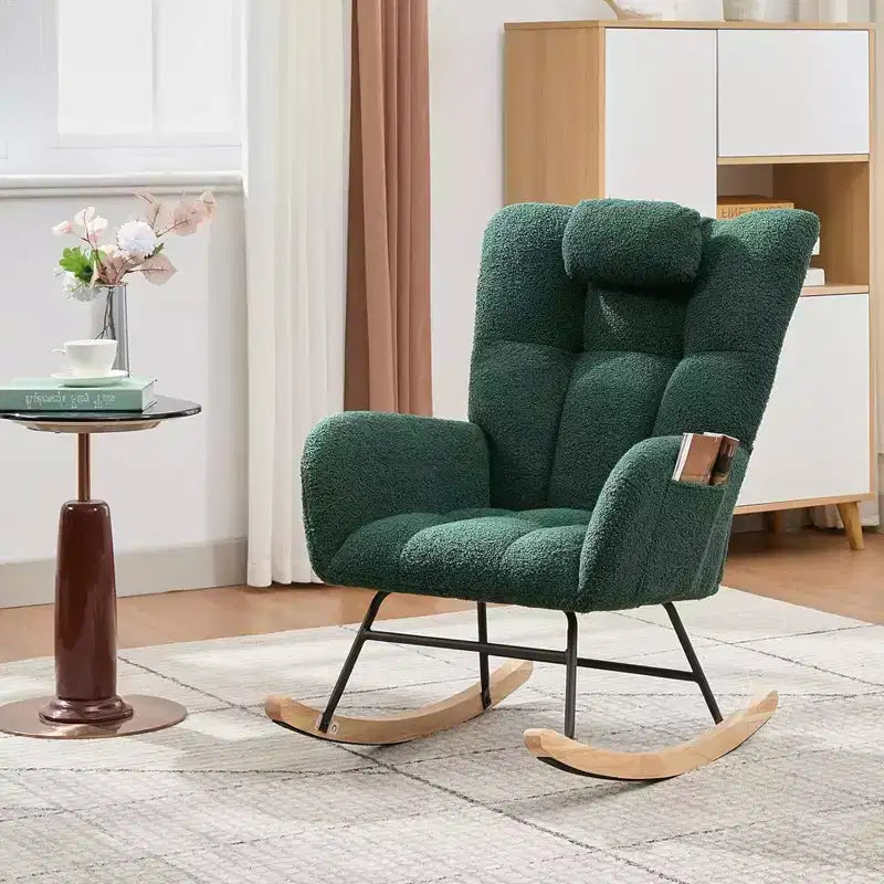 Fauteuil à bascule de chambre d'enfant Teddy, fauteuil à bascule pivotant rembourré avec dossier haut et siège rembourré pour le salon