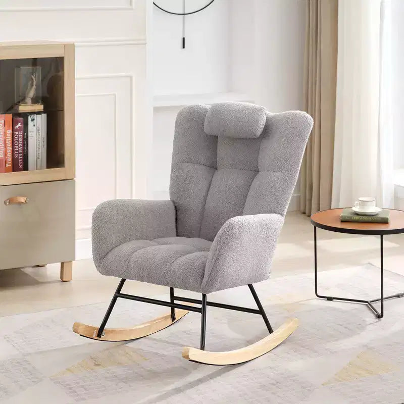Fauteuil à bascule de chambre d'enfant Teddy, fauteuil à bascule pivotant rembourré avec dossier haut et siège rembourré pour le salon