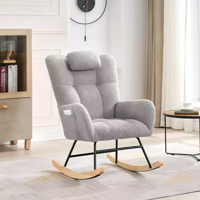 Fauteuil à bascule de chambre d'enfant Teddy, fauteuil à bascule pivotant rembourré avec dossier haut et siège rembourré pour le salon