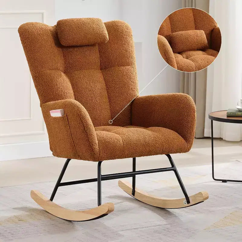 Fauteuil à bascule de chambre d'enfant Teddy, fauteuil à bascule pivotant rembourré avec dossier haut et siège rembourré pour le salon