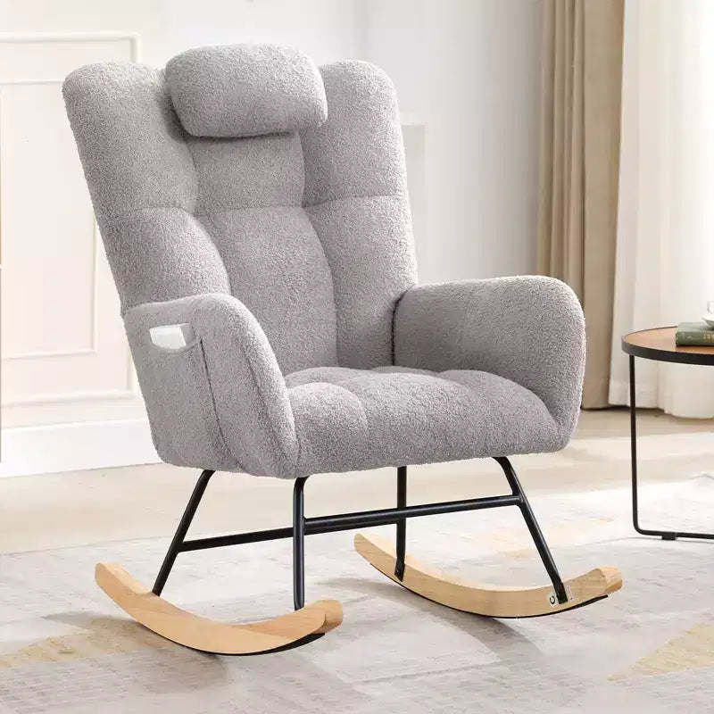 Fauteuil à bascule de chambre d'enfant Teddy, fauteuil à bascule pivotant rembourré avec dossier haut et siège rembourré pour le salon
