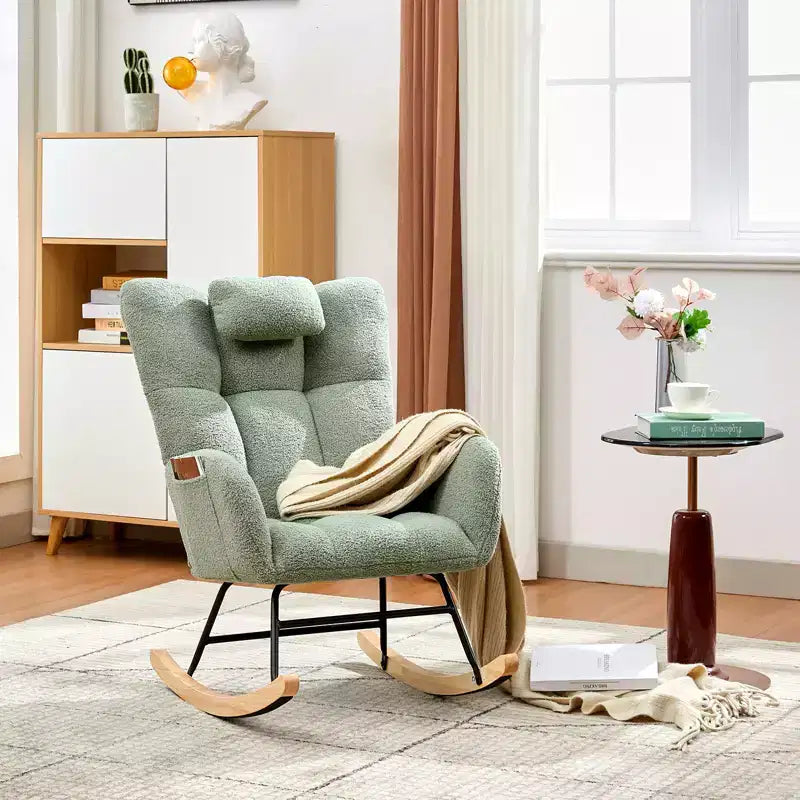 Fauteuil à bascule de chambre d'enfant Teddy, fauteuil à bascule pivotant rembourré avec dossier haut et siège rembourré pour le salon