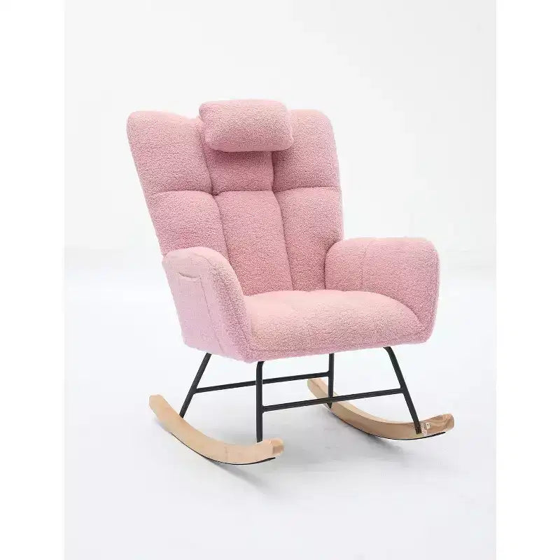 Fauteuil à bascule de chambre d'enfant Teddy, fauteuil à bascule pivotant rembourré avec dossier haut et siège rembourré pour le salon