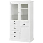 Whisen 72''H Freestanding Kitchen Pantry, Large Display Storage Cupboard Sideboards, Coffee Bar Cabinet With Glass Doors, Drawers - White