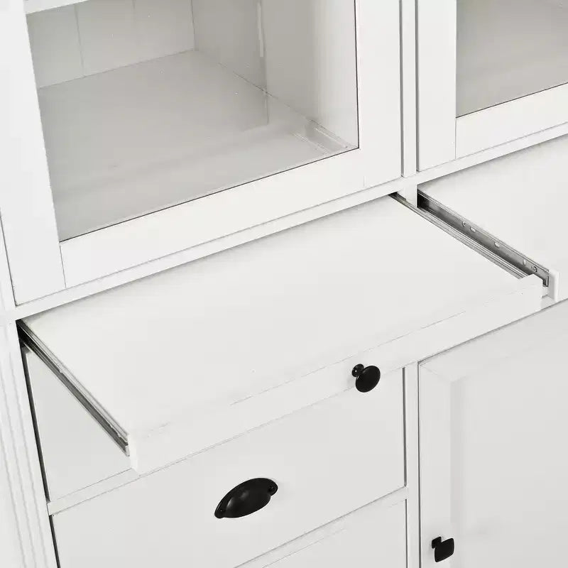 Armoire de cuisine autoportante Whisen 72"H, grands buffets de rangement, meuble de bar à café avec portes vitrées, tiroirs - Blanc