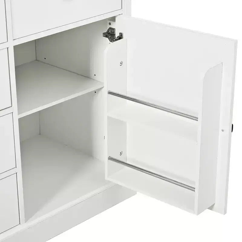 Armoire de cuisine autoportante Whisen 72"H, grands buffets de rangement, meuble de bar à café avec portes vitrées, tiroirs - Blanc
