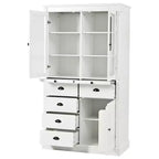 Armoire de cuisine autoportante Whisen 72"H, grands buffets de rangement, meuble de bar à café avec portes vitrées, tiroirs - Blanc