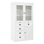 Armoire de cuisine autoportante Whisen 72"H, grands buffets de rangement, meuble de bar à café avec portes vitrées, tiroirs - Blanc