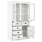 Armoire de cuisine autoportante Whisen 72"H, grands buffets de rangement, meuble de bar à café avec portes vitrées, tiroirs - Blanc