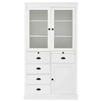 Armoire de cuisine autoportante Whisen 72"H, grands buffets de rangement, meuble de bar à café avec portes vitrées, tiroirs - Blanc