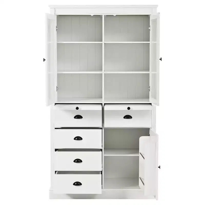 Armoire de cuisine autoportante Whisen 72"H, grands buffets de rangement, meuble de bar à café avec portes vitrées, tiroirs - Blanc