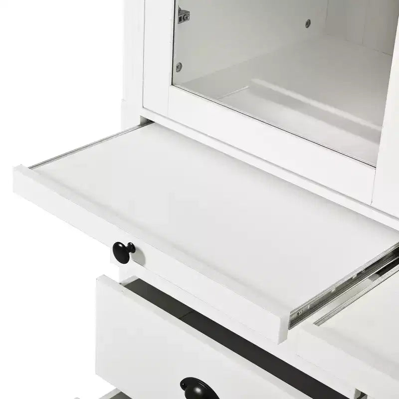 Armoire de cuisine autoportante Whisen 72"H, grands buffets de rangement, meuble de bar à café avec portes vitrées, tiroirs - Blanc