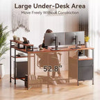 Bureau informatique en forme de L marron de 59 pouces avec station de charge, bureau d'angle réversible pour gamer, meuble de classement, support d'écran, rangement pour bureau à domicile