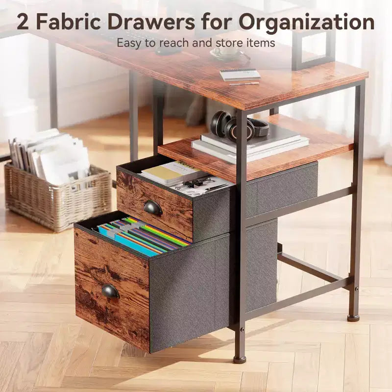 Bureau informatique en forme de L marron de 59 pouces avec station de charge, bureau d'angle réversible pour gamer, meuble de classement, support d'écran, rangement pour bureau à domicile