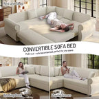 Canapé convertible d'angle 5 places Homy Casa 88 avec lit gigogne, revêtement chenille, beige