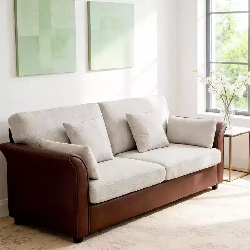Dyonery 78 Inch 2-Seater Loveseat Sofa with 4 Throw Pillows,Fleece Fabric & PU Leather Upholstery,Comfy Couch Memory Foam Cushions,Tool-Free Assembly