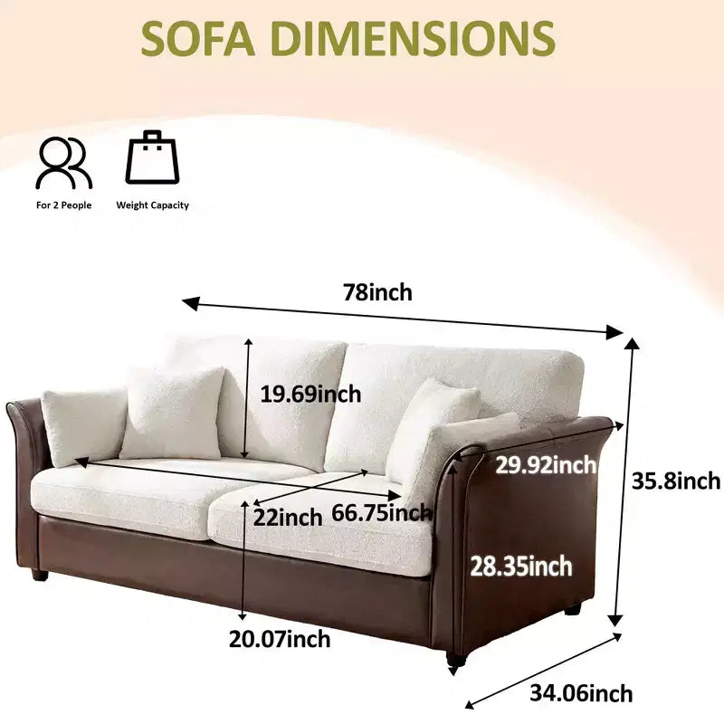 Canapé 2 places Dyonery de 78 pouces avec 4 oreillers décoratifs, revêtement en tissu polaire et cuir PU, coussins confortables en mousse à mémoire de forme, assemblage sans outil