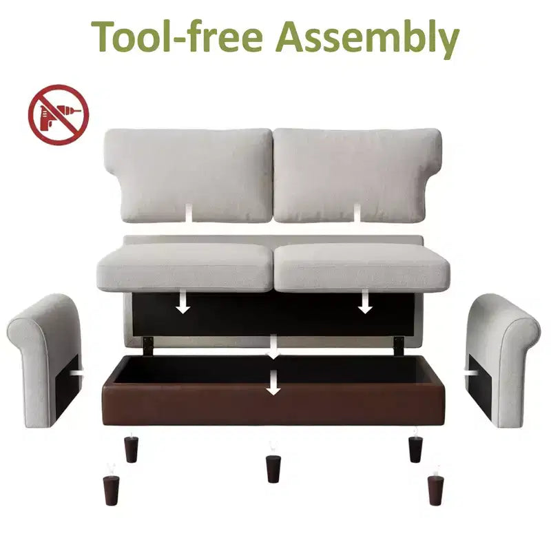 Canapé 2 places Dyonery de 78 pouces avec 4 oreillers décoratifs, revêtement en tissu polaire et cuir PU, coussins confortables en mousse à mémoire de forme, assemblage sans outil
