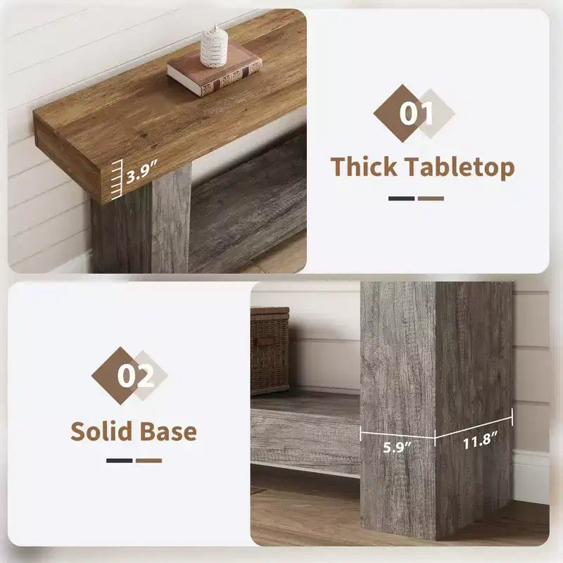Console de ferme - Table d'entrée à 2 niveaux avec rangement pour salon, couloir et entrée