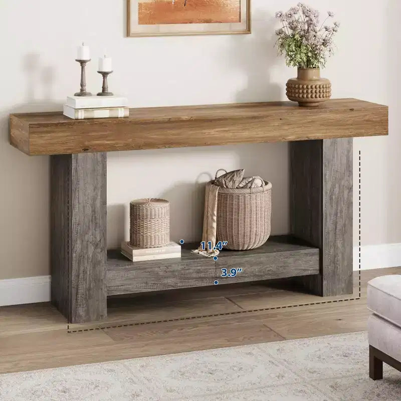 Console de ferme - Table d'entrée à 2 niveaux avec rangement pour salon, couloir et entrée