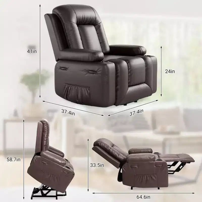 Fauteuil inclinable électrique avec fonction chauffante et massage, canapé de salon ergonomique en cuir PU - Dossier haut, siège rembourré, fauteuil de relaxation réglable