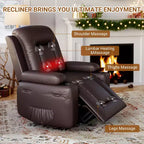 Fauteuil inclinable électrique avec fonction chauffante et massage, canapé de salon ergonomique en cuir PU - Dossier haut, siège rembourré, fauteuil de relaxation réglable
