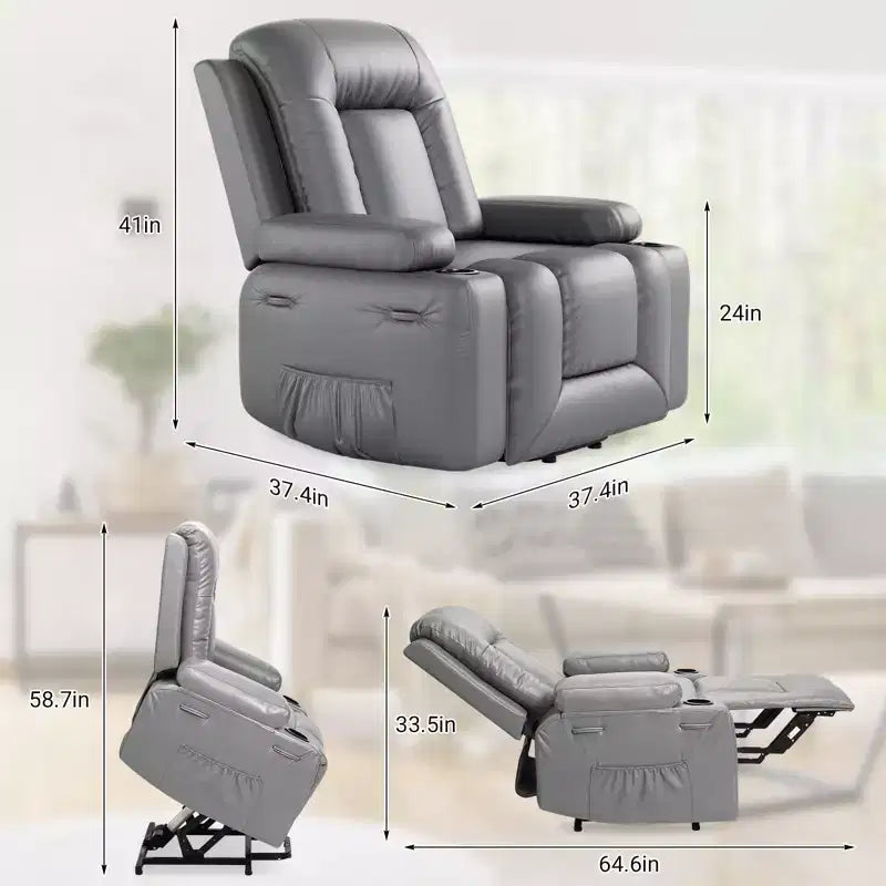 Fauteuil inclinable électrique avec fonction chauffante et massage, canapé de salon ergonomique en cuir PU - Dossier haut, siège rembourré, fauteuil de relaxation réglable