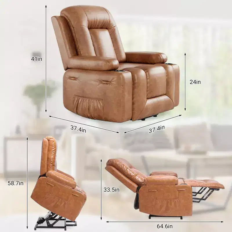 Fauteuil inclinable électrique avec fonction chauffante et massage, canapé de salon ergonomique en cuir PU - Dossier haut, siège rembourré, fauteuil de relaxation réglable