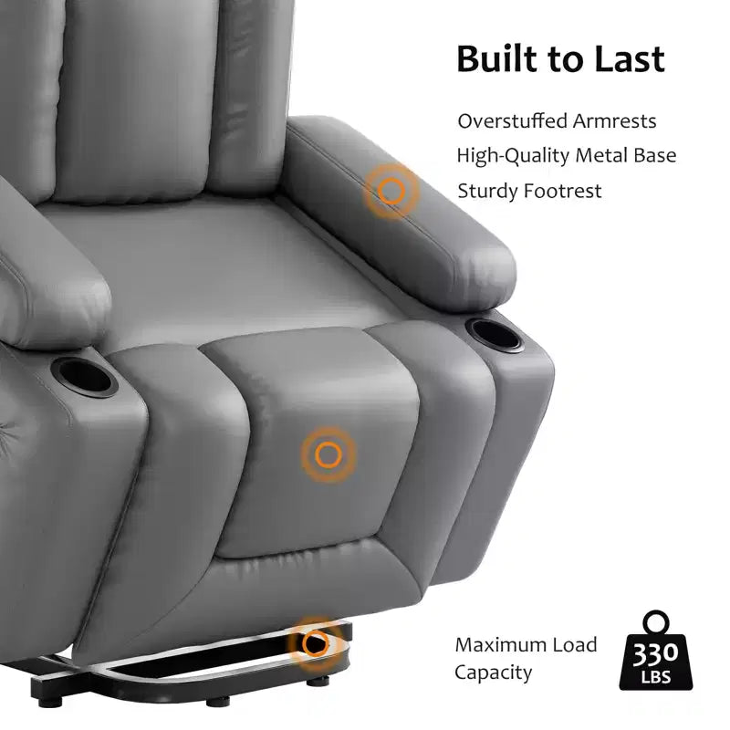 Fauteuil inclinable électrique avec fonction chauffante et massage, canapé de salon ergonomique en cuir PU - Dossier haut, siège rembourré, fauteuil de relaxation réglable