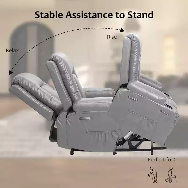 Fauteuil inclinable électrique avec fonction chauffante et massage, canapé de salon ergonomique en cuir PU - Dossier haut, siège rembourré, fauteuil de relaxation réglable