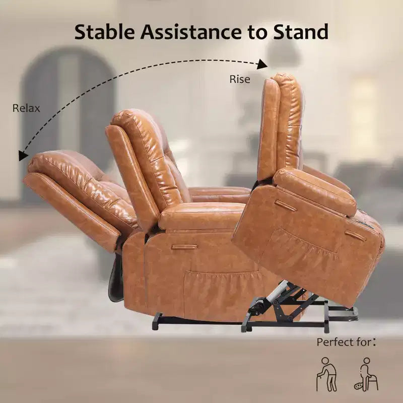 Fauteuil inclinable électrique avec fonction chauffante et massage, canapé de salon ergonomique en cuir PU - Dossier haut, siège rembourré, fauteuil de relaxation réglable