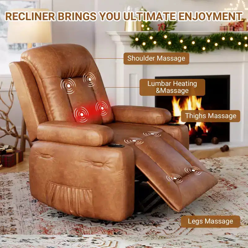 Fauteuil inclinable électrique avec fonction chauffante et massage, canapé de salon ergonomique en cuir PU - Dossier haut, siège rembourré, fauteuil de relaxation réglable