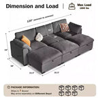 Canapé sectionnel modulaire Dyonery 120, canapé Cloud garni de duvet avec pouf de rangement, canapé d'angle surdimensionné avec 2 oreillers, canapés 3 places, beige