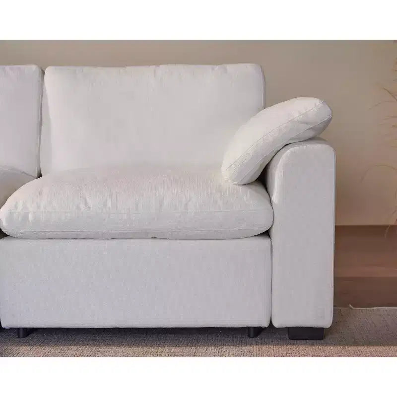 Canapé sectionnel modulaire Dyonery 120, canapé Cloud garni de duvet avec pouf de rangement, canapé d'angle surdimensionné avec 2 oreillers, canapés 3 places, beige