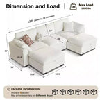 Canapé sectionnel modulaire Dyonery 120, canapé Cloud garni de duvet avec pouf de rangement, canapé d'angle surdimensionné avec 2 oreillers, canapés 3 places, beige