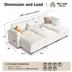 Canapé sectionnel modulaire Dyonery 120, canapé Cloud garni de duvet avec pouf de rangement, canapé d'angle surdimensionné avec 2 oreillers, canapés 3 places, beige