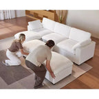 Canapé sectionnel modulaire Dyonery 120, canapé Cloud garni de duvet avec pouf de rangement, canapé d'angle surdimensionné avec 2 oreillers, canapés 3 places, beige
