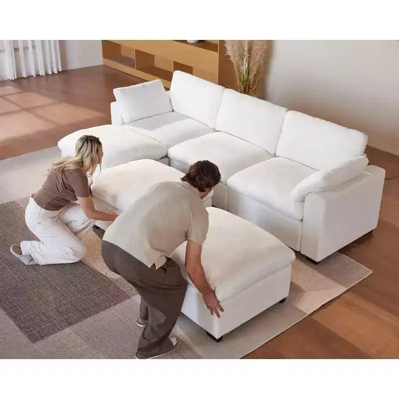 Canapé sectionnel modulaire Dyonery 120, canapé Cloud garni de duvet avec pouf de rangement, canapé d'angle surdimensionné avec 2 oreillers, canapés 3 places, beige