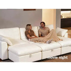 Canapé sectionnel modulaire Dyonery 120, canapé Cloud garni de duvet avec pouf de rangement, canapé d'angle surdimensionné avec 2 oreillers, canapés 3 places, beige