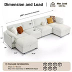 Canapé sectionnel modulaire Dyonery 120, canapé Cloud garni de duvet avec pouf de rangement, canapé d'angle surdimensionné avec 2 oreillers, canapés 3 places, beige