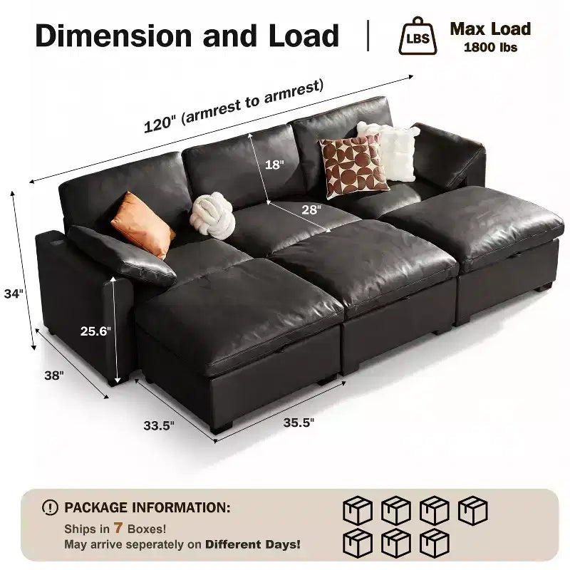 Canapé sectionnel modulaire Dyonery 120, canapé Cloud garni de duvet avec pouf de rangement, canapé d'angle surdimensionné avec 2 oreillers, canapés 3 places, beige