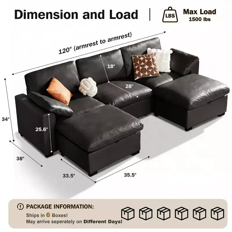 Canapé sectionnel modulaire Dyonery 120, canapé Cloud garni de duvet avec pouf de rangement, canapé d'angle surdimensionné avec 2 oreillers, canapés 3 places, beige