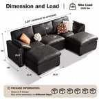 Canapé sectionnel modulaire Dyonery 120, canapé Cloud garni de duvet avec pouf de rangement, canapé d'angle surdimensionné avec 2 oreillers, canapés 3 places, beige