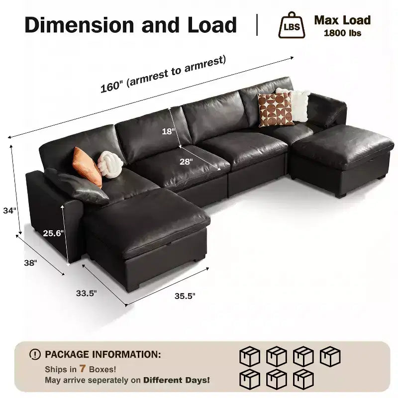 Canapé sectionnel modulaire Dyonery 120, canapé Cloud garni de duvet avec pouf de rangement, canapé d'angle surdimensionné avec 2 oreillers, canapés 3 places, beige