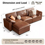 Canapé sectionnel modulaire Dyonery 120, canapé Cloud garni de duvet avec pouf de rangement, canapé d'angle surdimensionné avec 2 oreillers, canapés 3 places, beige