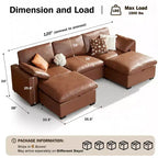 Canapé sectionnel modulaire Dyonery 120, canapé Cloud garni de duvet avec pouf de rangement, canapé d'angle surdimensionné avec 2 oreillers, canapés 3 places, beige