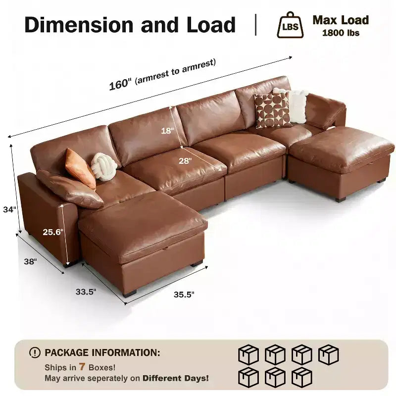 Canapé sectionnel modulaire Dyonery 120, canapé Cloud garni de duvet avec pouf de rangement, canapé d'angle surdimensionné avec 2 oreillers, canapés 3 places, beige