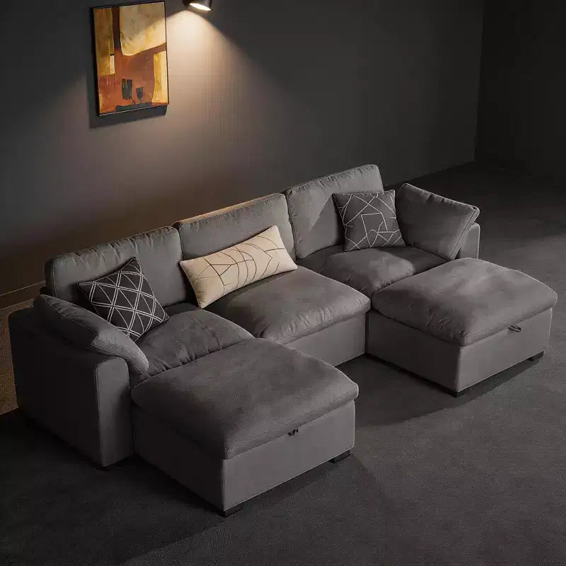 Canapé sectionnel modulaire Dyonery 120, canapé Cloud garni de duvet avec pouf de rangement, canapé d'angle surdimensionné avec 2 oreillers, canapés 3 places, beige