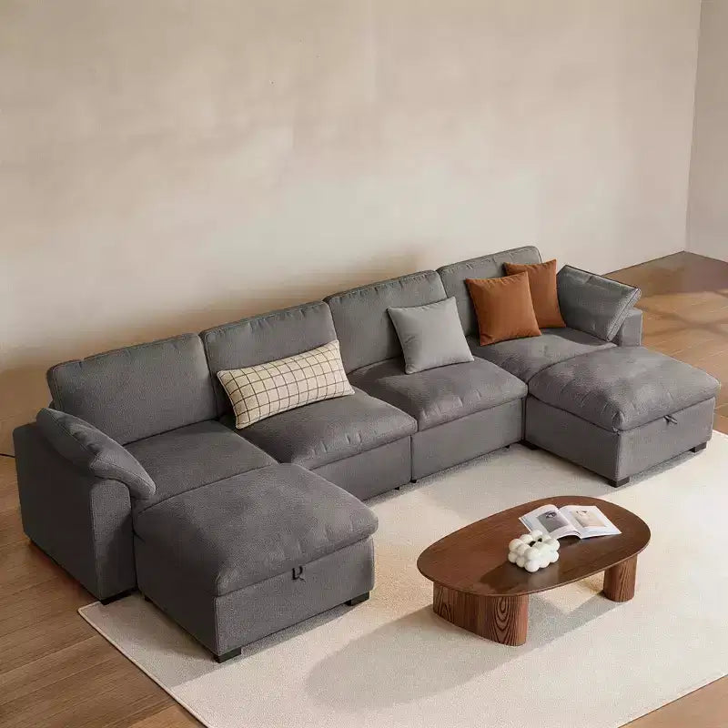 Canapé sectionnel modulaire Dyonery 120, canapé Cloud garni de duvet avec pouf de rangement, canapé d'angle surdimensionné avec 2 oreillers, canapés 3 places, beige
